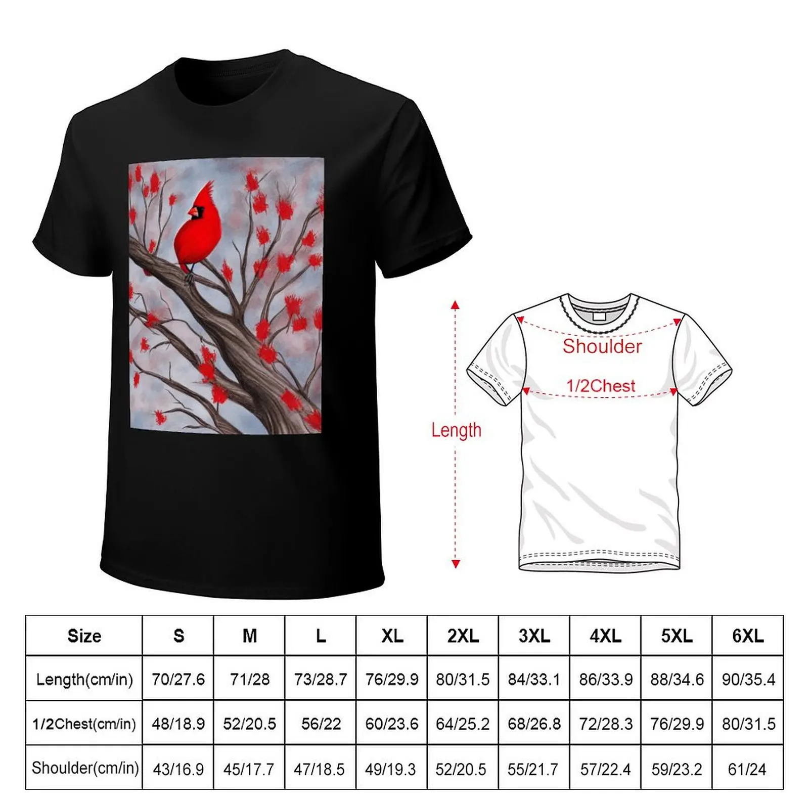Bright Red Cardinal in a Tree T-Shirt Work Comfort T-Shirt for Men