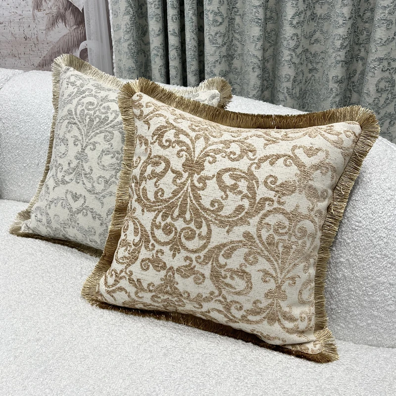 Luxurious Fringe Pipping European Style Home Decorative Pillow Case Chenille Camel Gray 45x45cm 1 Piece Pack Sofa Cushion Cover