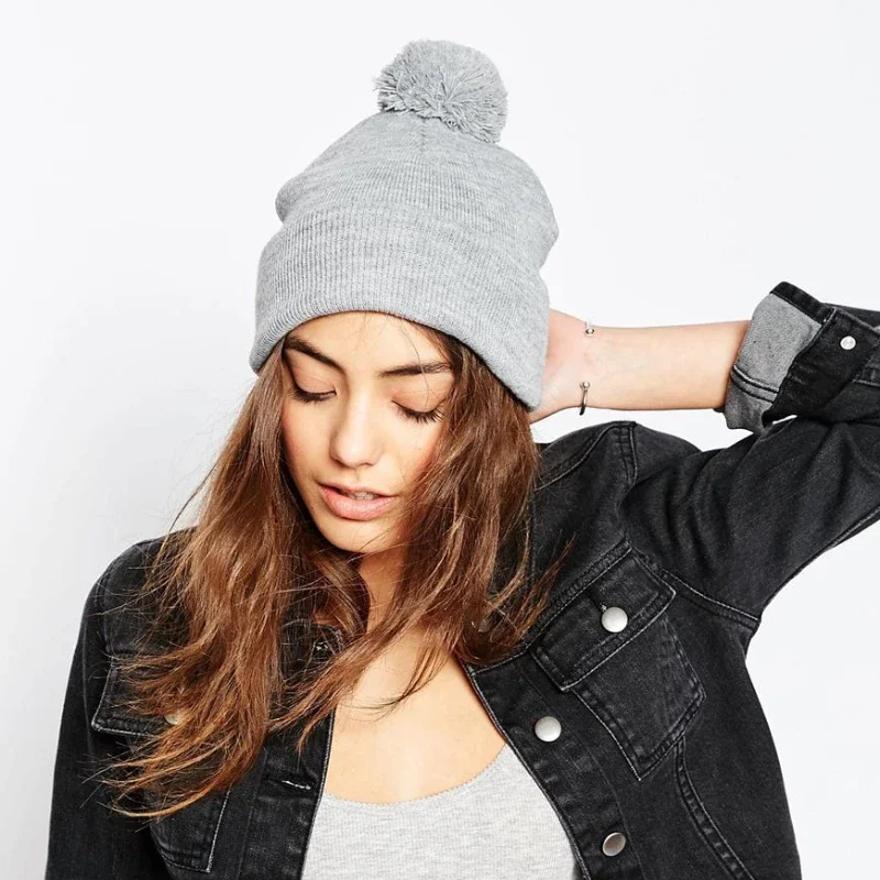 Knitted Cycling Hats For Women Men\'s Winter Hat Cap Unisex Beanies With Pompom Ball Women Skullies Warm Caps Gorros Bone Female
