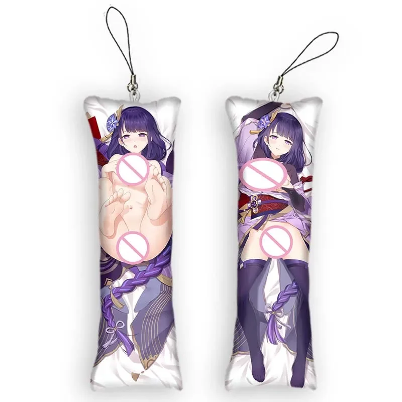 

Genshin Impact Anime Dakimakura Mini Keychain 2 Side Small Pillow Pendant Cute Gift Raiden Shogun Keychain Bag Hanging Ornament