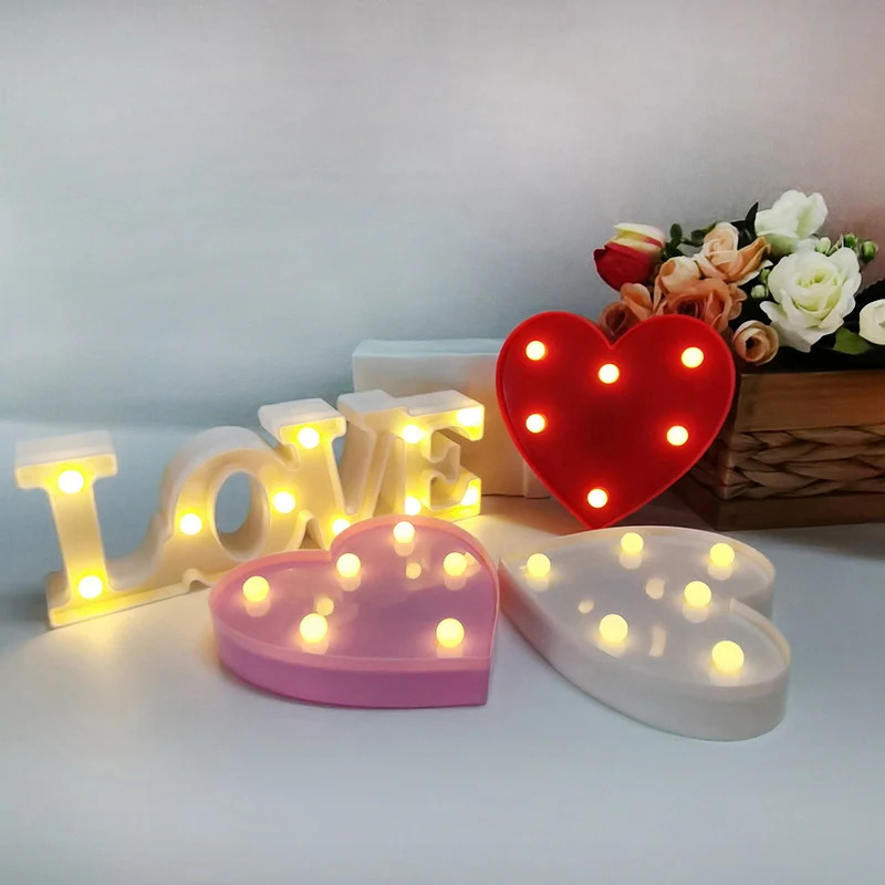 Love Heart LED Letter Lamp Wedding Romantic Red Pink Night Light Ornament Birthday Christmas Home Decoration Valentines Day Gift