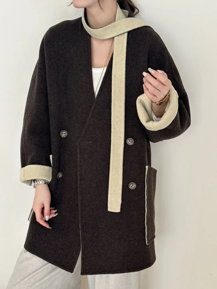 ZMEENNA élégant court laine mélange manteau pour les femmes avec col et poches à rabat simple boutonnage vêtements d'extérieur décontractés ZM4085