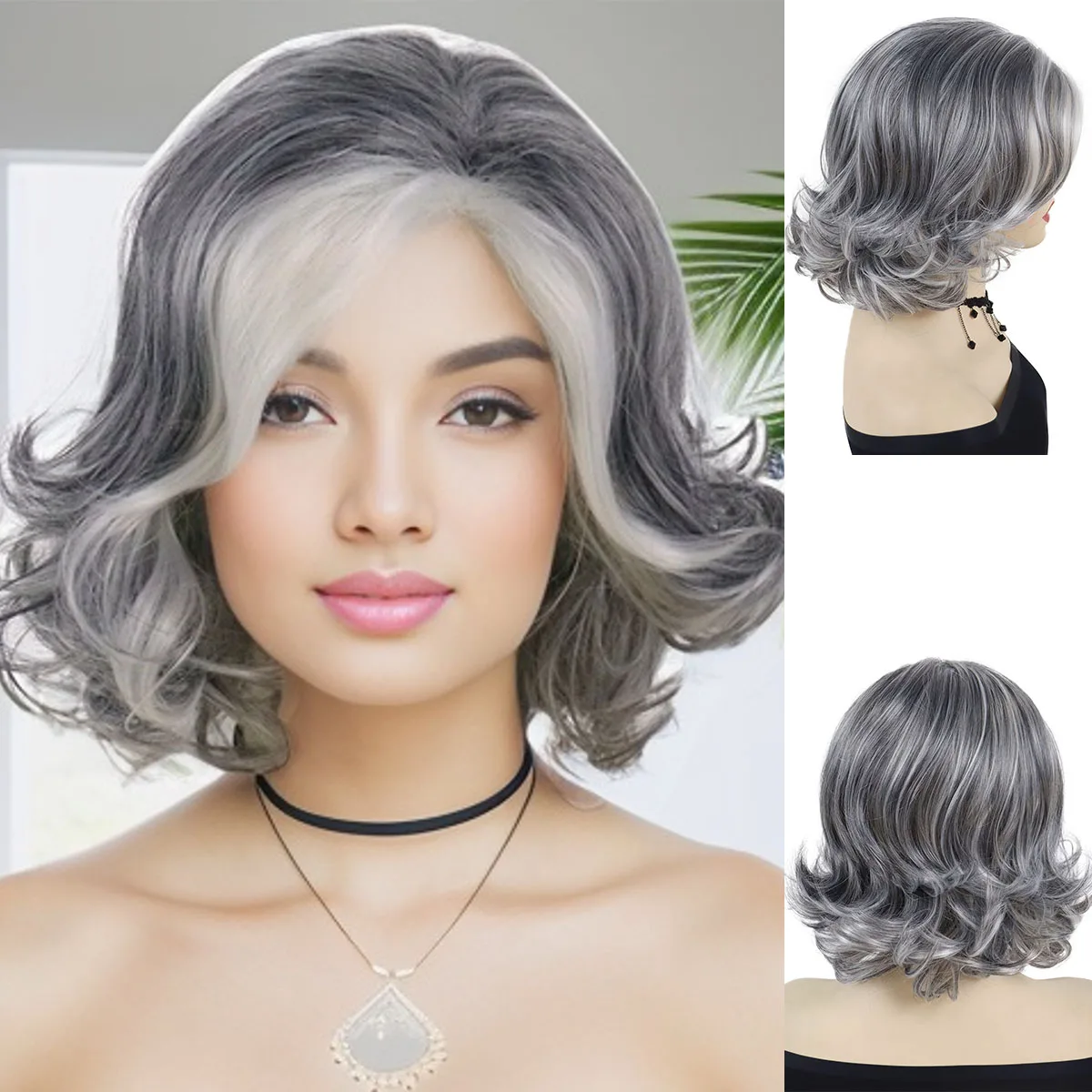 GNIMEGIL Synthetic Short Curly Hair Silver Grey Wig for Women Natural Daily Lady Wig Heat Resistant Stylish Mommy Wig Cosplay