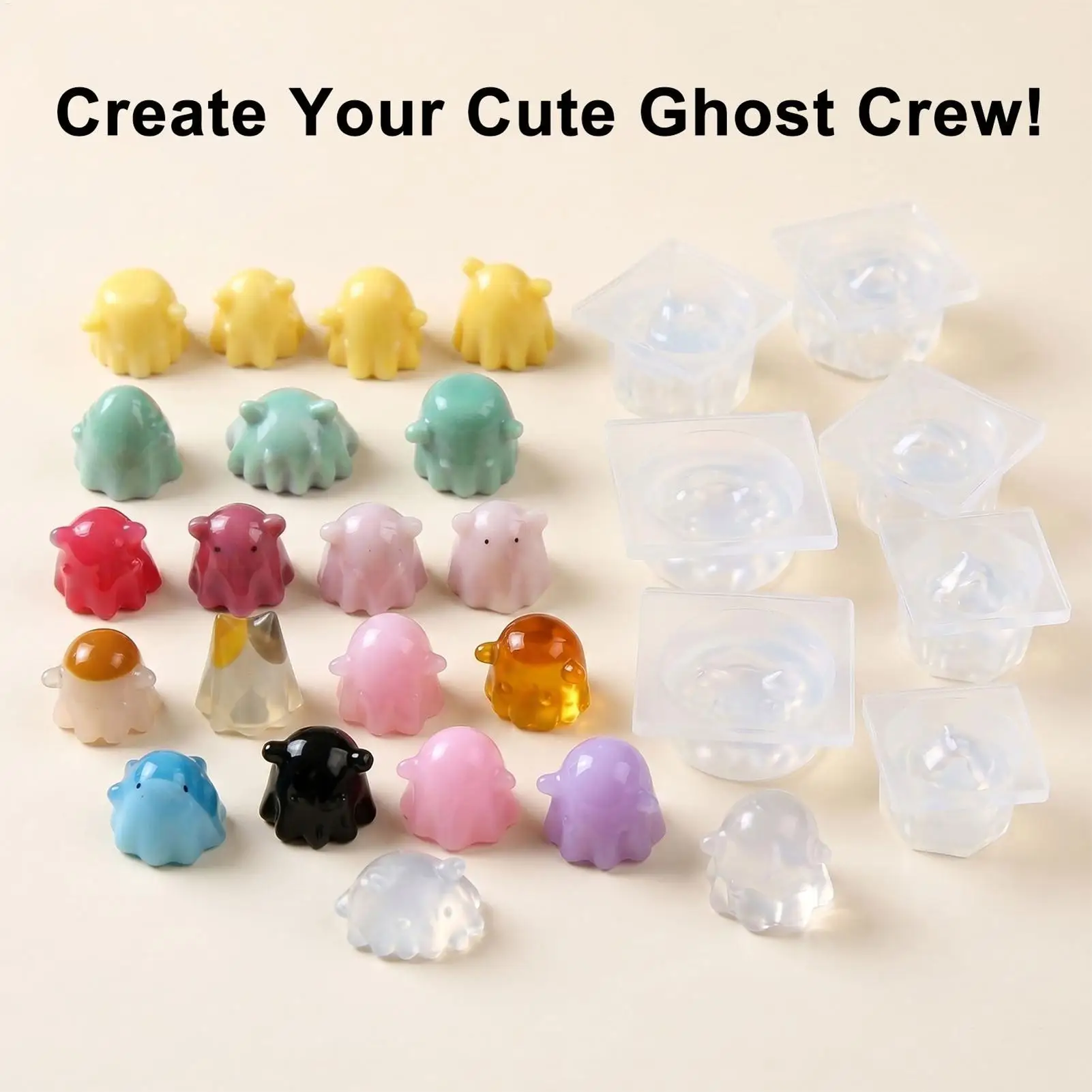 Ghost Mold 3D Silicone Resin Casting Jelly Cute Non-Sticky 7pcs DIY Epoxy Mold for Wax Candle Fondant Clay Miniature Dollhouse view 6