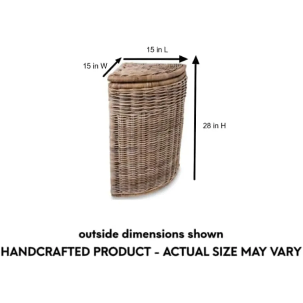 سلة غسيل من الخيزران الرمادي، 15 × 15 × 28 بوصة، سعة كبيرة، تصميم صديق للزوايا، نمط مريح، مثالية للتنظيم المنزلي