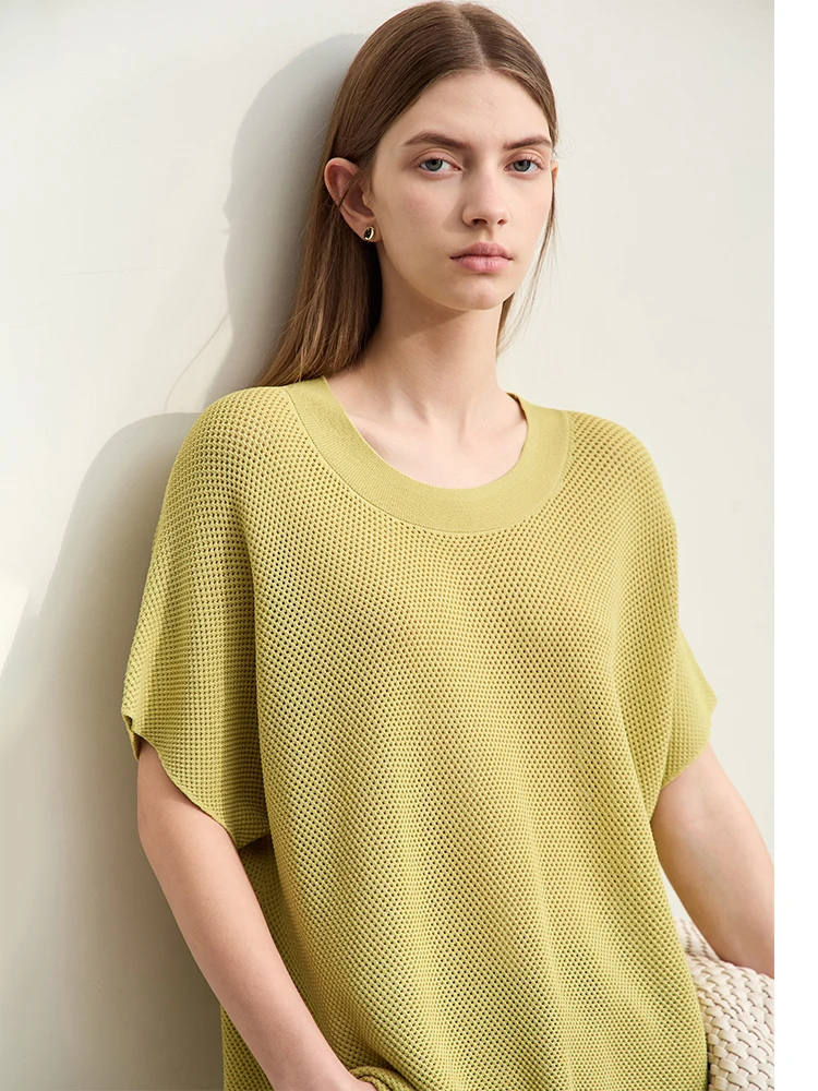 AMII Minimalism 2024 Knit Sweater For Women Summer New Casual Lazy Round Neck Hollow Wool Loose Streetwear Chic Tops 12442024