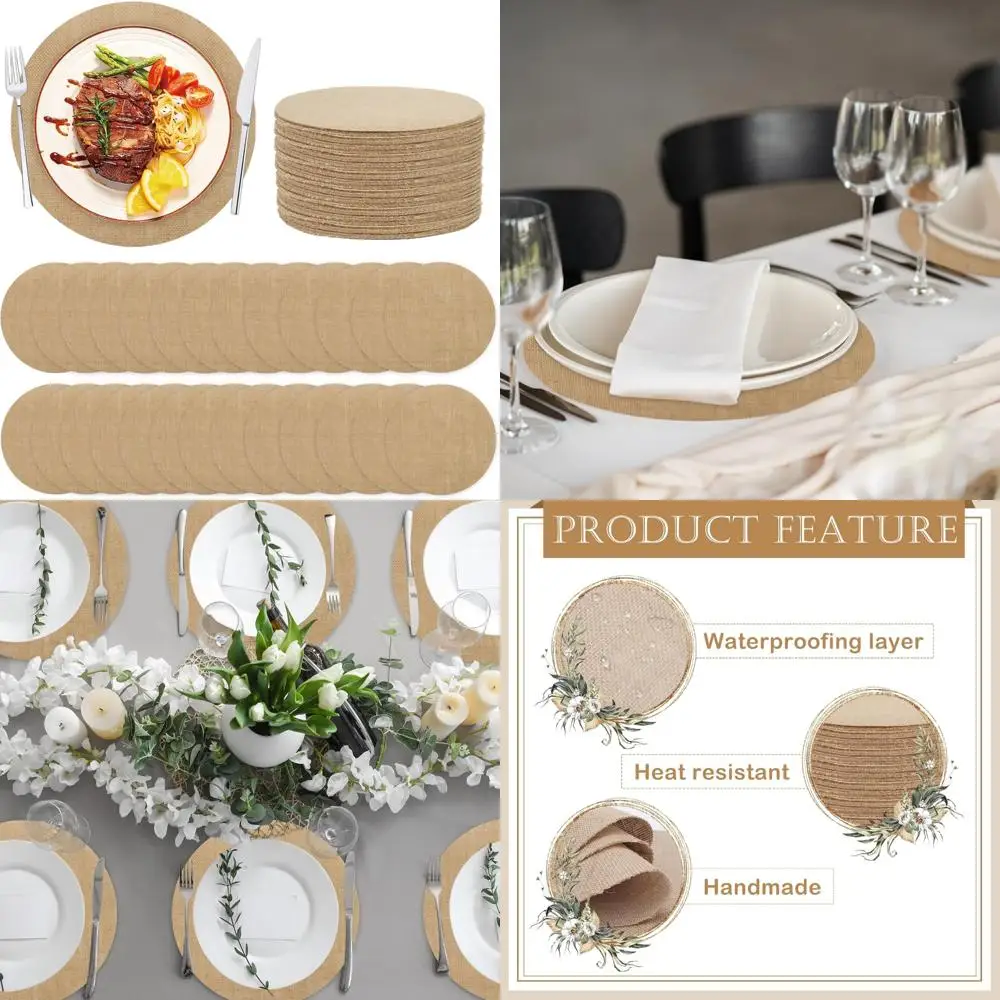 

Круглые салфетки из мешковины 11,8 дюйма, джутовые настольные коврики в деревенском стиле, термостойкие, многоразовые, осенние, стиль фермерского дома