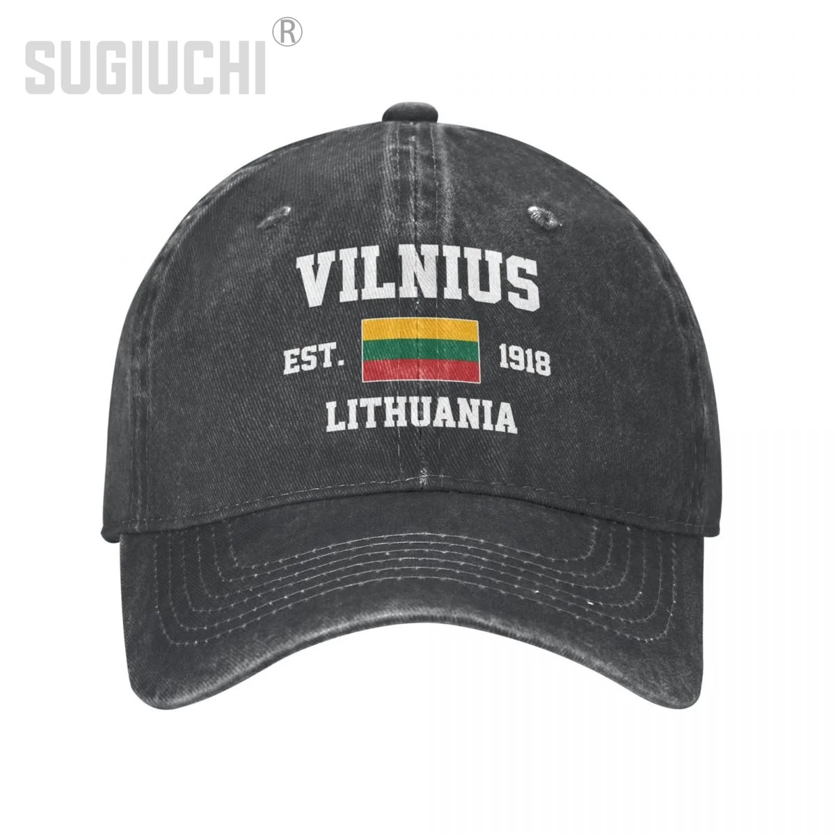 Flag of Lithuania EST.1918 Vilnius Unisex Adult Charcoal Washed Denim Baseball Cap Men Vintage Cotton Dad Patriotic Trucker Hat