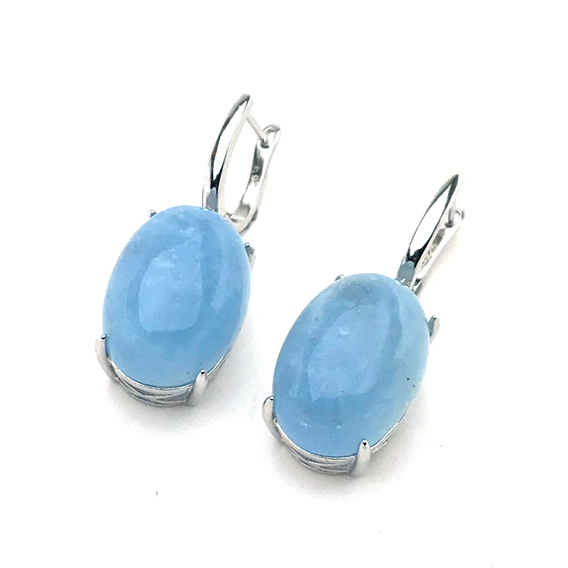 CSJ Big Stone 30ct Natural Aquamarine Earring Sterling 925 Silver Oval 13*18mm for Women Birthday Party Jewelry Gift