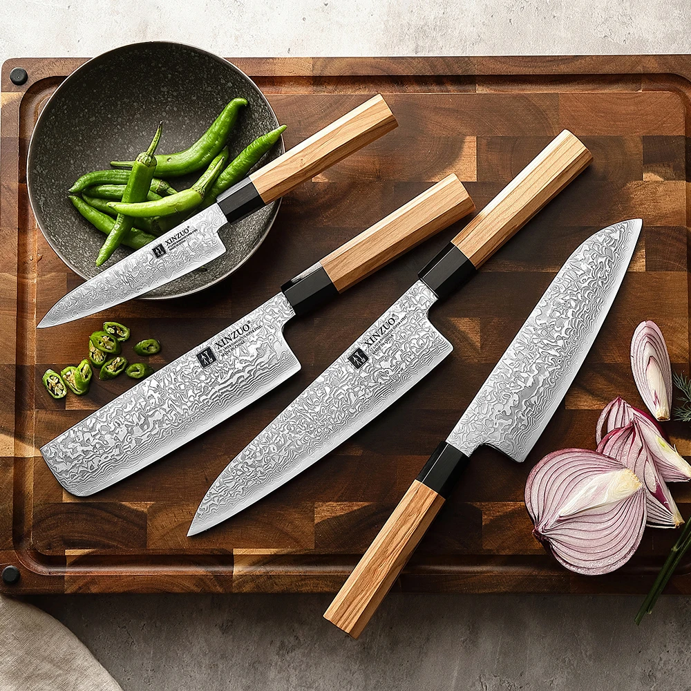 

XINZUO 4PCS Kitchen Knives Set High Hardness 67 Layer Damascus Steel Ultra Sharp Chef Nakiri Santoku Utility Knife Gift Box