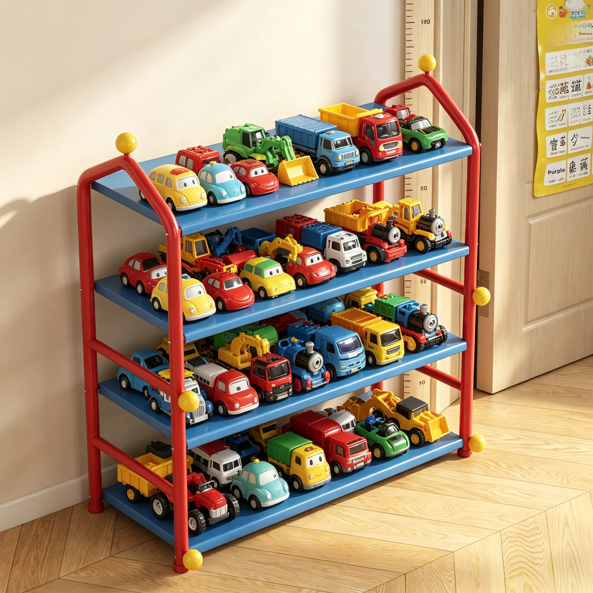 Large Capacity Toy Storage Rack Children's Plaything Organizer Display Shelf Simple Assembly Floor-Mounted Parking Lot Model ...