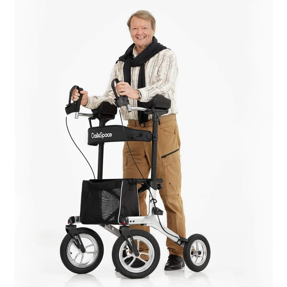 

Upright Walker with 12” Pneumatic Wheel, Up Rollator with Seat for Outdoor Use, Tall Armrest Rolling Walkerds