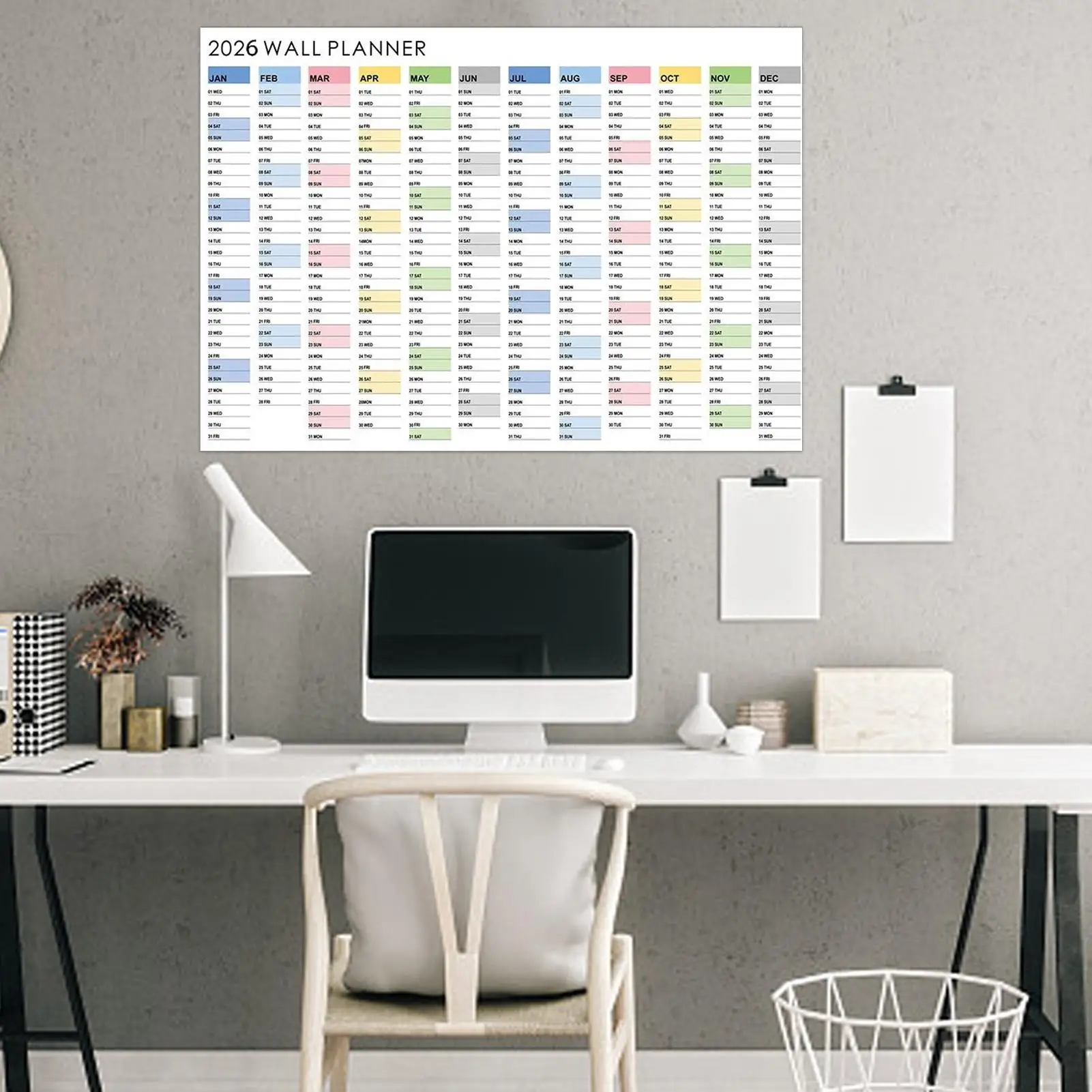 2026 Monthly Wall Calendar 365 Days Whole Year Planning Poster Aesthetic Home Decoration For Housework Study Tasks
