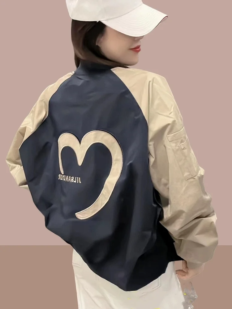 Spring Autumn 2026 Women's Loose Korean Design Baseball Jacket Short Coat Coat Color Block Design Small Size Windbreaker