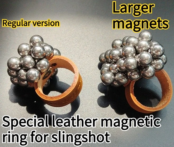 2PCS Handmade Cowhide Slingshot Special Strong Magnetic Ring with Steel Ball Suction and Adjustable Size Slingshot Accessories