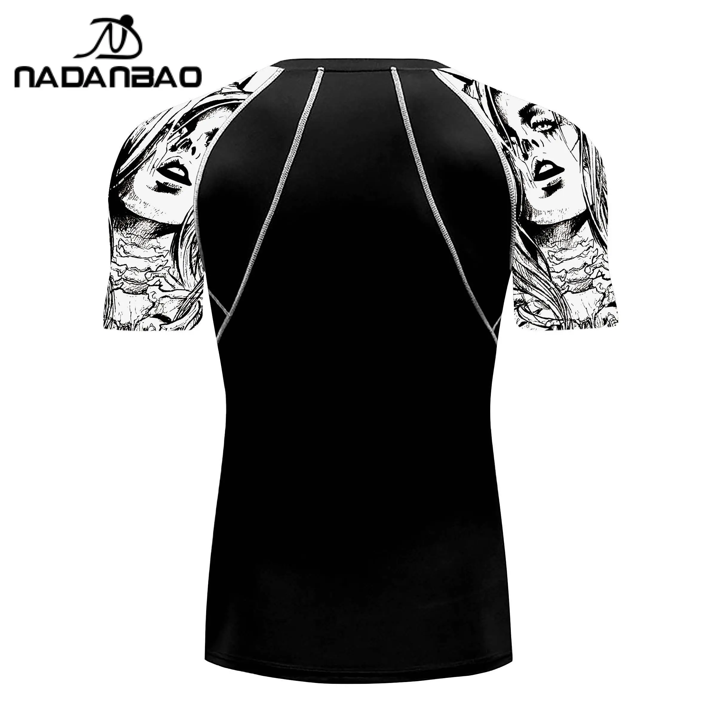 Nadanbao Men Casual Swimsuits T-Shirt Animation Printing Black Fashion Tops Beach Swimwear Gym Fitness Bodysuit Surfing Wetsuit