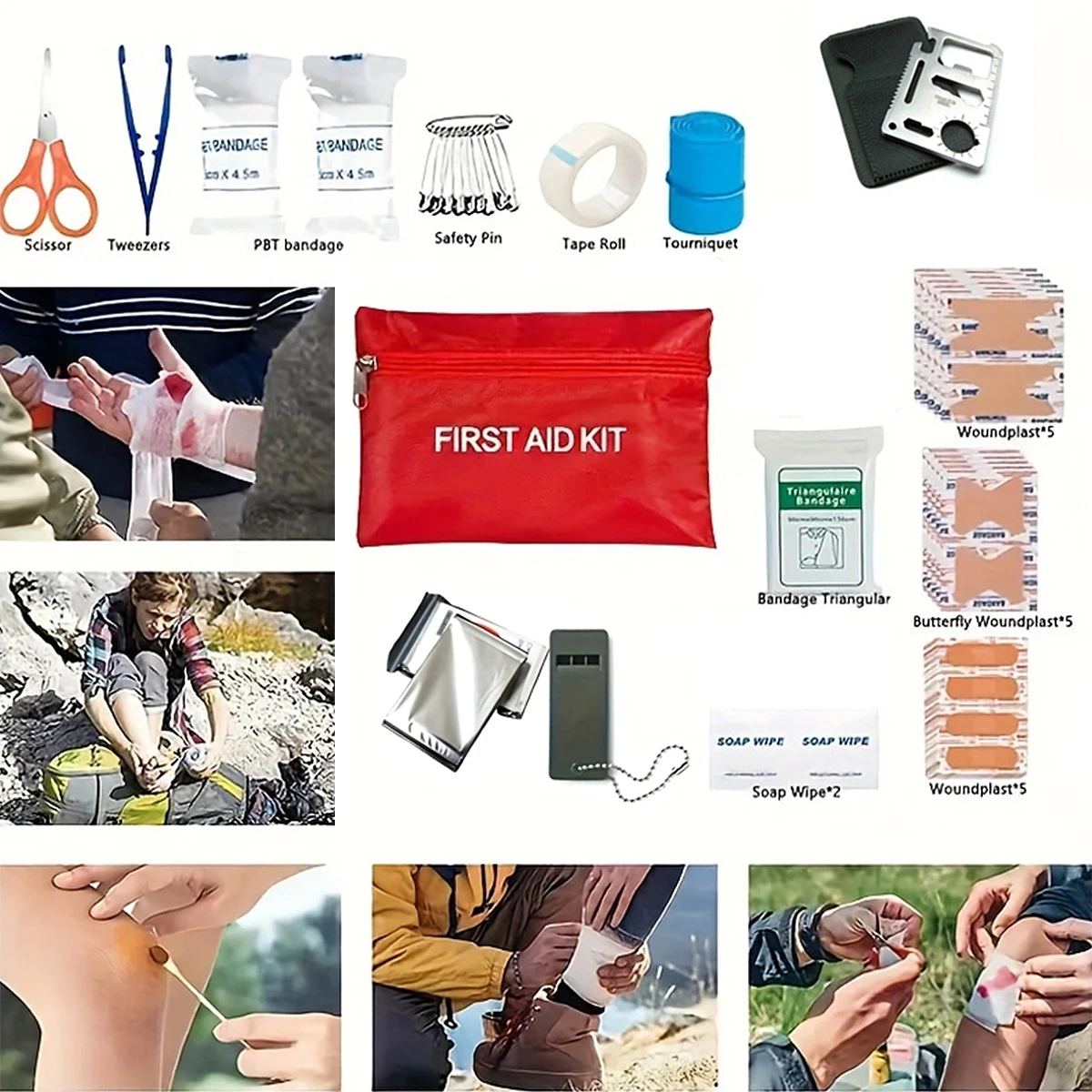 Survival First Aid Kit with 57 tools: a comprehensive wilderness emergency kit for camping, fishing and emergency situations