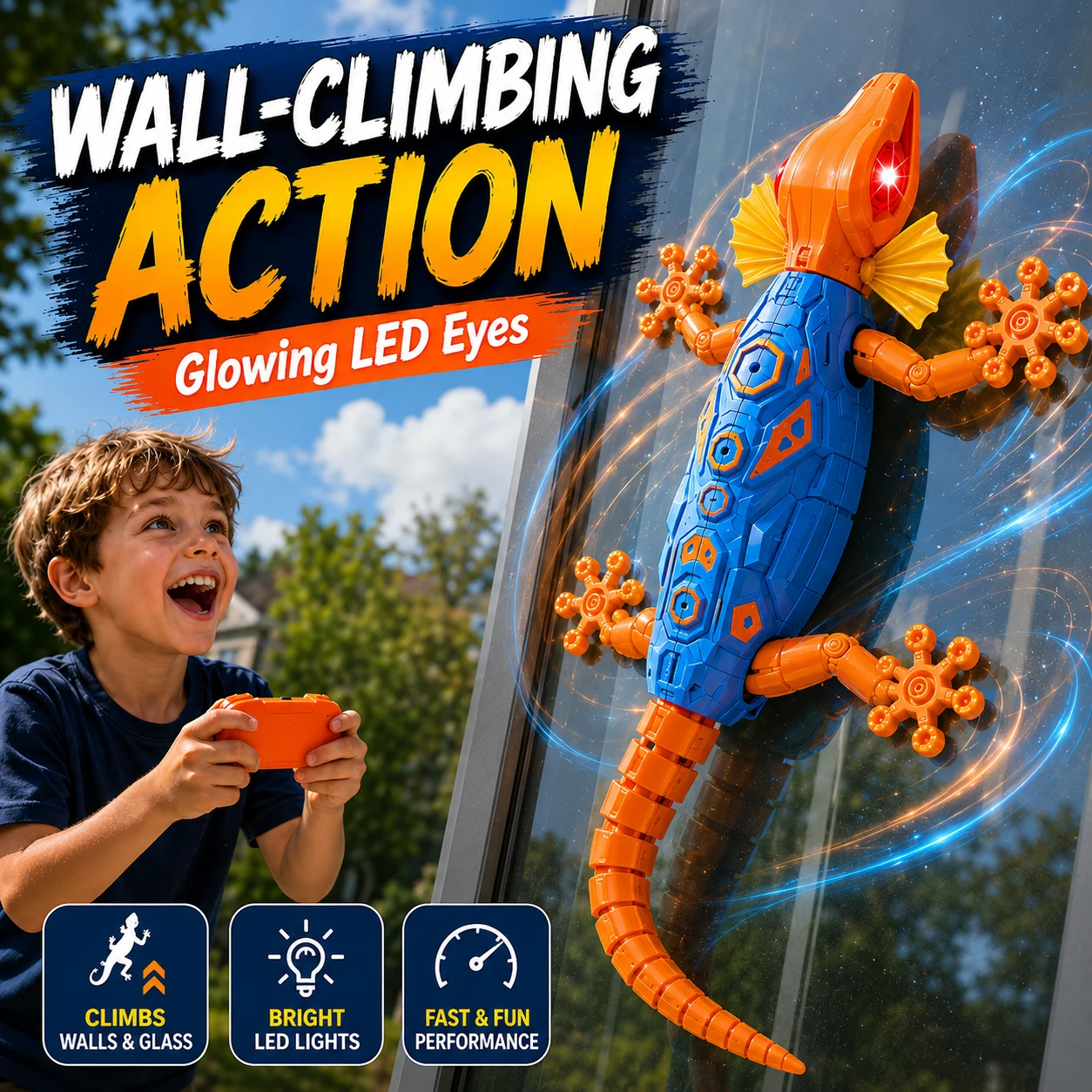 Remote Control Wall Climbing Lizard Toy 2.4GHz RC Animal Wall Crawler Rechargeable LED Eyes Indoor Ceiling Climbing Kids Gift