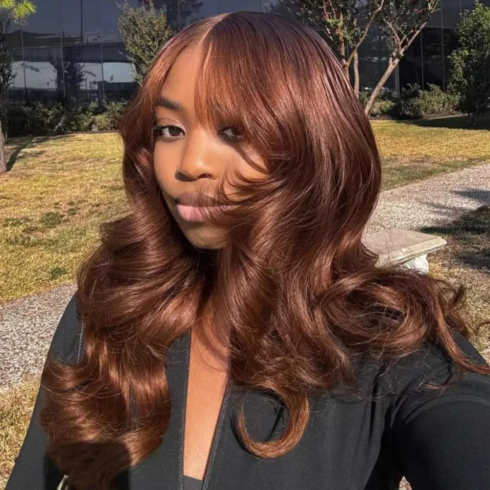 

#4 Chocolate Brown Colored Remy Human Hair Wig 46 Inch Body Wave 13x4 13x6 HD Lace Frontal Brazilian 200% Density Wigs For Women
