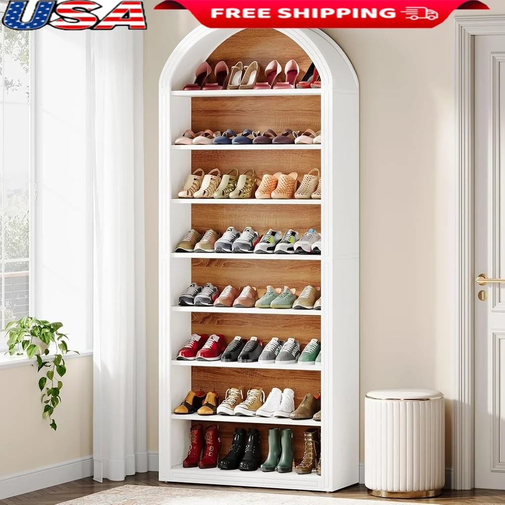 

8-Tier Shoe Storage Cabinet Wooden Tall Freestanding Organizer Efficient Space Saving Rack Entryway Closet