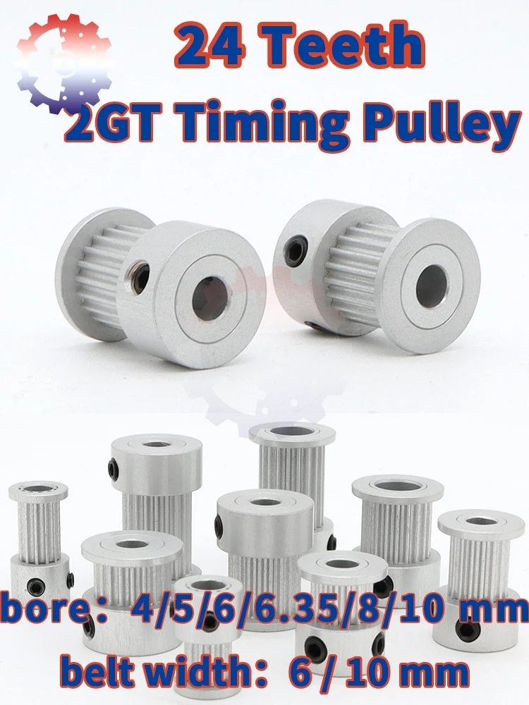 Poulie de synchronisation 24 dents 2GT, alésage 4/5/6/6.35/8/10mm, poulies 24T pour 2M largeur de courroie 6/10mm 24 dents GT2, pièces d'imprimante 3D