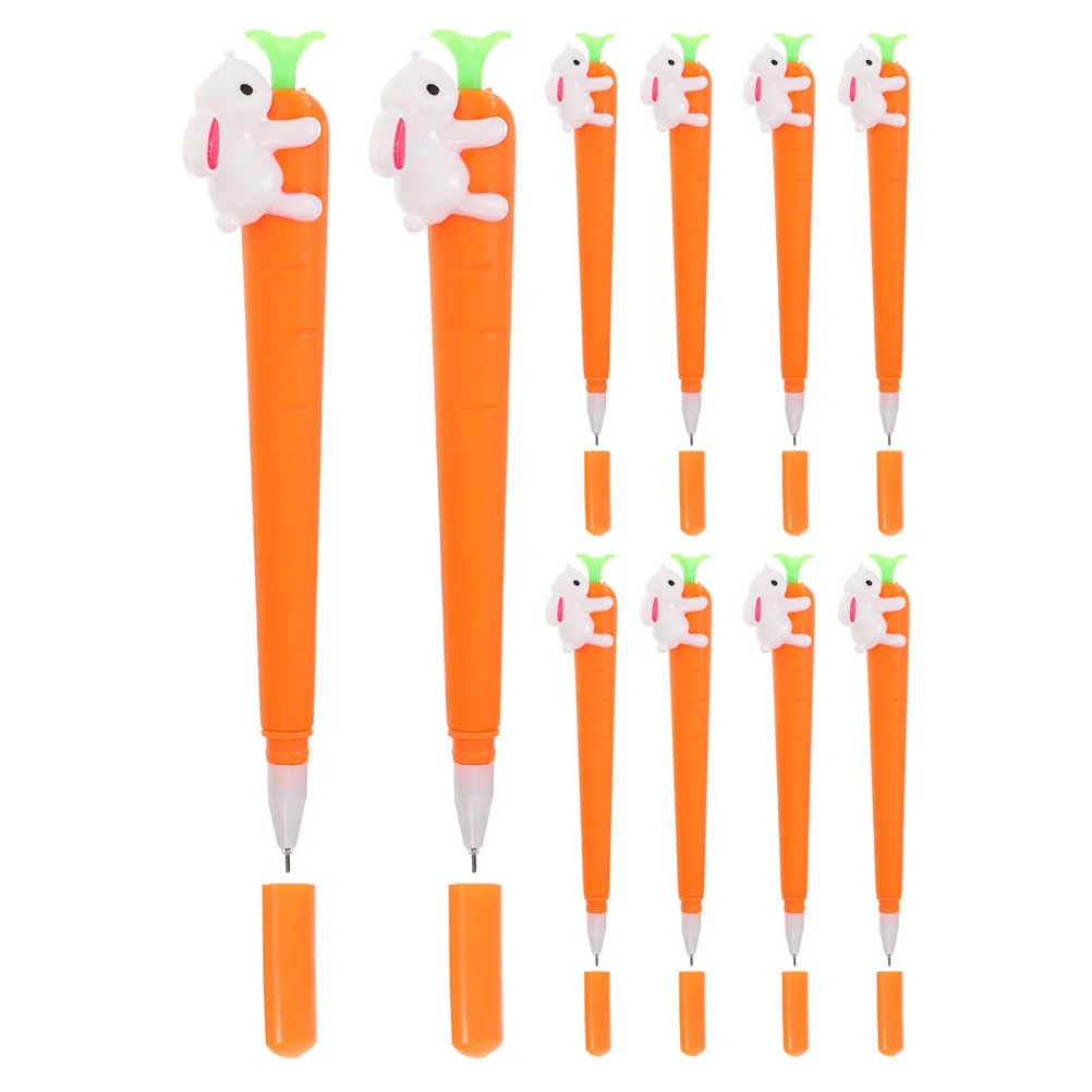 

10 Pcs Rabbit Carrot Pen Shaped Adorable Gel Ink Pens Writing Student Silica Pattern