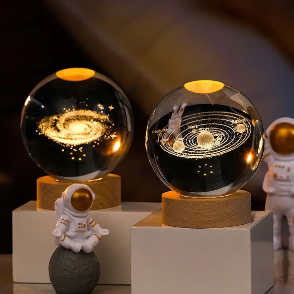 Crystal Ball Night Astronomy Night Lamp Creative 3D Glowing Planetary Galaxy Night Lamp Home Decor Bedside Light Brithday Gift