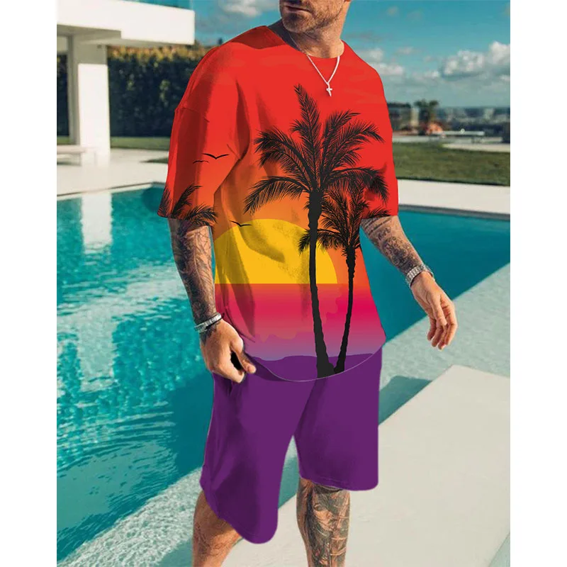 

Coconut Tree 3D Print Hawaiian Men's Suits T-Shirts Shorts 2-Piece Sports Sets Casual Tracksuit Oversized Outfit Man Clothing