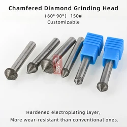 150# 400# SDC Diamond Chamfer Grinding Head For Jade Ceramics Glass Stone Carving Tool Electric Hand Drill Bit 60° 90° Angle