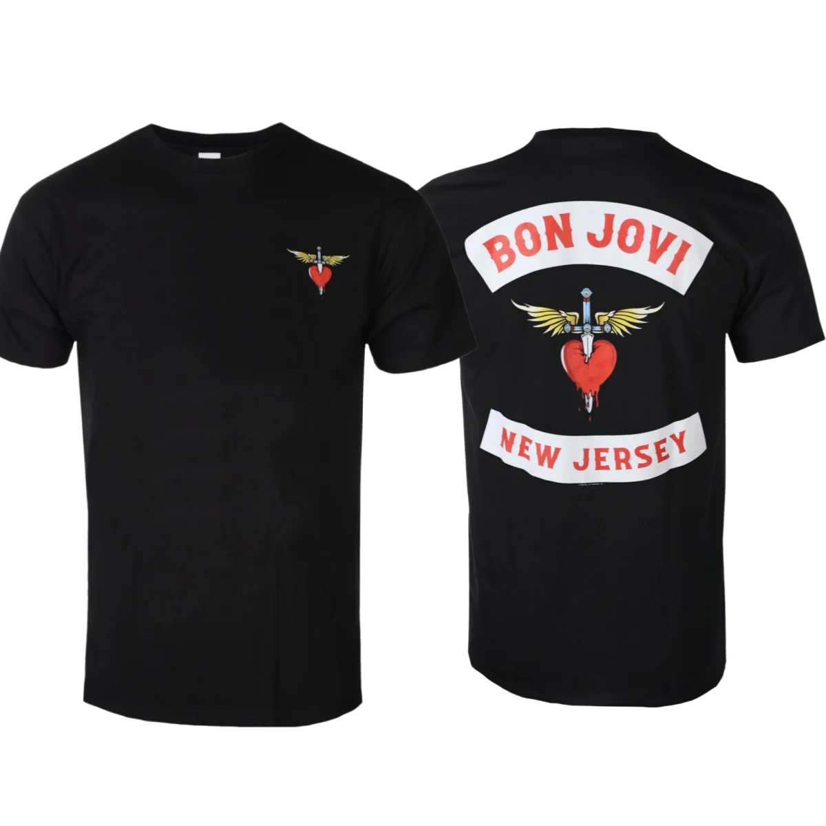 Camiseta de la banda de rock clásica con diseño de corazón y daga de Bon Jovi New Jersey - Camiseta de algodón de estilo casual y moderno para hombres y mujeres