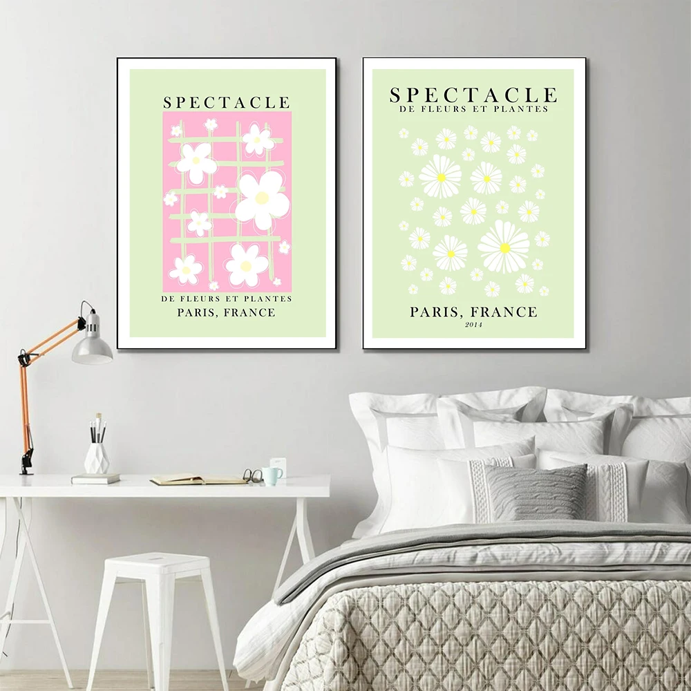 Póster nórdico de mediados de siglo e impresión de bloques de color, pintura en lienzo de regalo de flores onduladas, cuadros