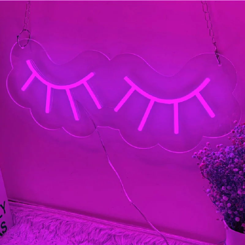 Eyelashes LED Beauty Salon Sign Custom Neon Sign Wall Decor Girl Face & Eyebrows BeauSalon Lashes Neon LED Sign for office