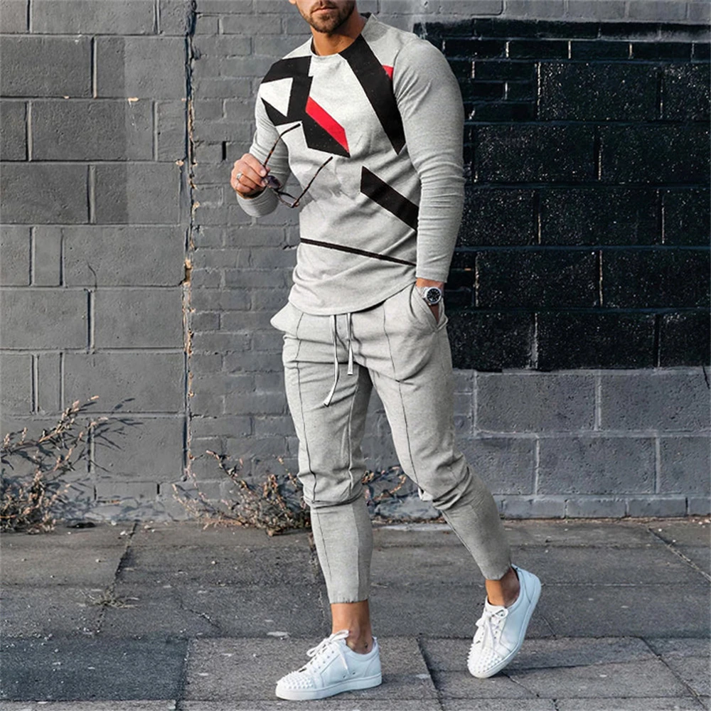 Men\'s Sweatshirt Pants 2 Piece Sets O Neck Long Sleeve T Shirt Sweatpants Tracksuits Male Oversized T-shirts Sportswear Clothing