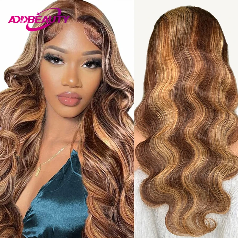 Body Wave Highlight Ombre Lace Front Human Hair Wigs Addbeauty 13x4 HD Lace Frontal Wig Human Hair Natural Skinlike Lace Wigs