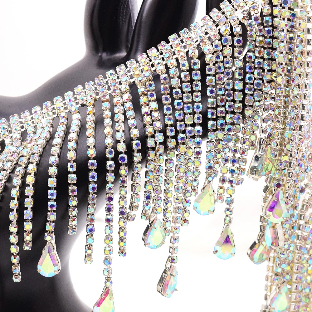 1 yard hot AB color drop pendant Long tassel claw chain necklace Rhinestone Crystal metal clothing Shoe accessories Sewing DIY