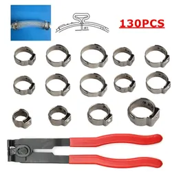 130pcs Single Ear Stepless Hose Clamps Set Or 1PC Hose Clip Clamp Pliers 7-21mm 304 Stainless Steel Hose Clamps Clamp Rings