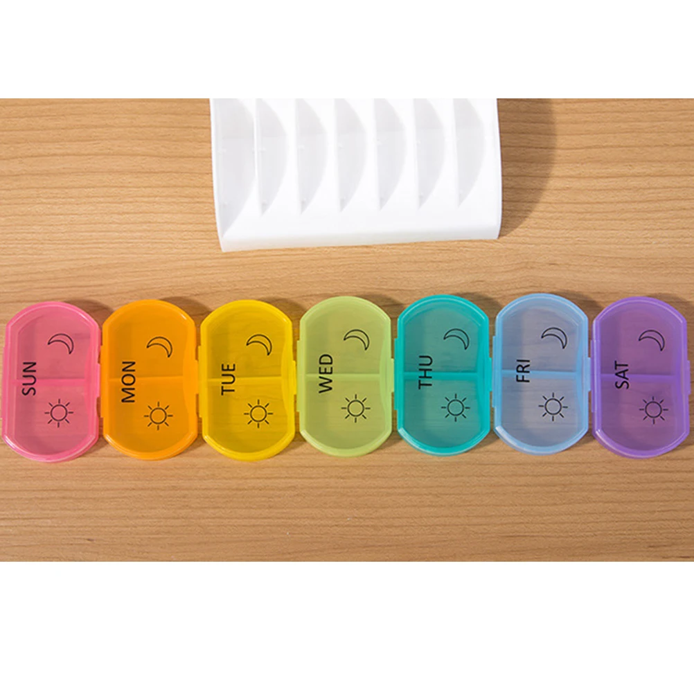 

7 шт. красочная мини-коробка для таблеток для путешествий, еженедельный дозатор лекарств, портативный футляр для хранения, герметичный, ударопрочный, полупрозрачный