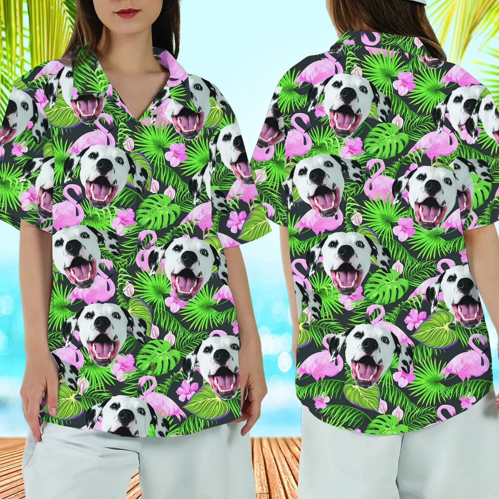 2024 Men\'s Hawaiian Shirts New Tropical Foliage and Pets - personalized dog and cat unisex Diy men\'s and women\'s shirts self-sty