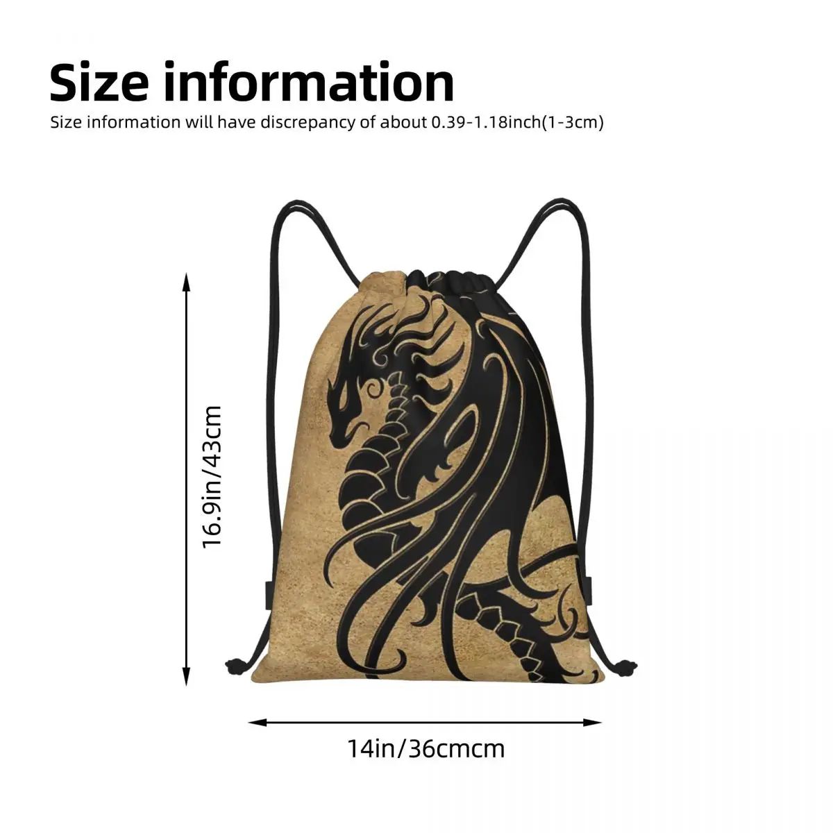 Custom Flying Black Tribal Dragon Fashion Women Men Drawstring Bag Backpack Portable Folding Bag Shopping Waterproof Backpack