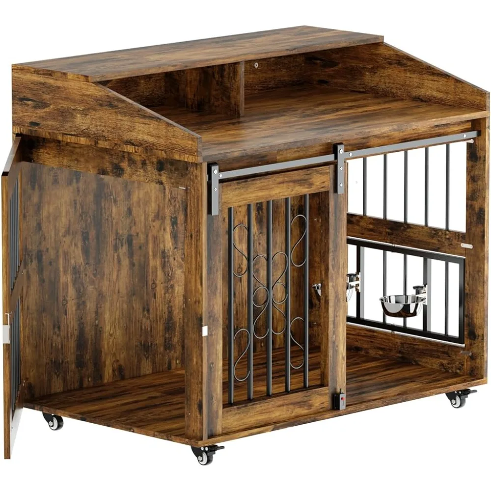 

for Medium Large Dog (Bowl Not Included) Jaul-f-houses and Fencing With Storage Rustic Style Decorative Cage Pet Accessories