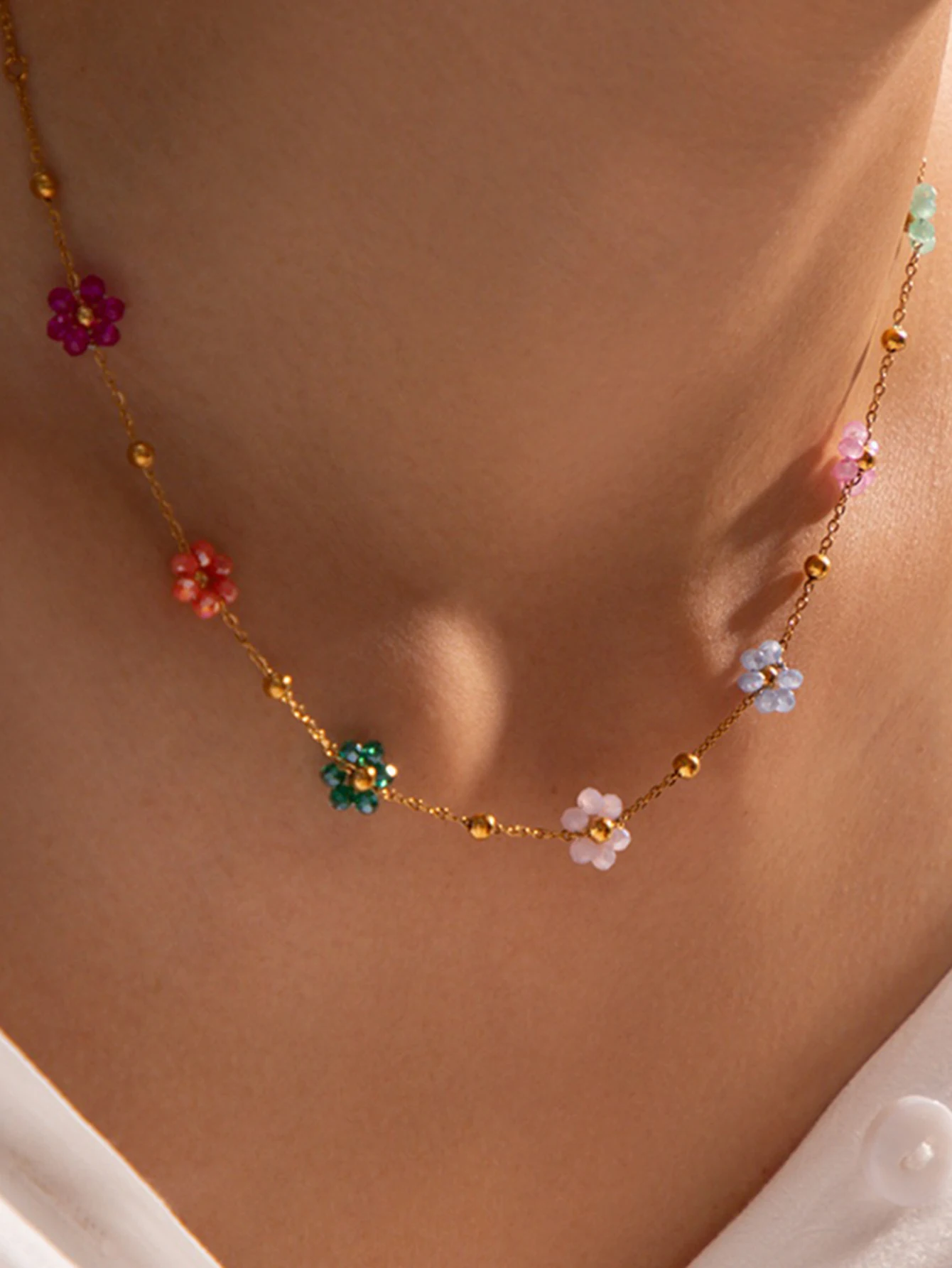 2024 New Colorful Daisy Flower Necklace Bracelet for Women Girl Fashion Clavicle Chain Non-fading Jewelry Gift