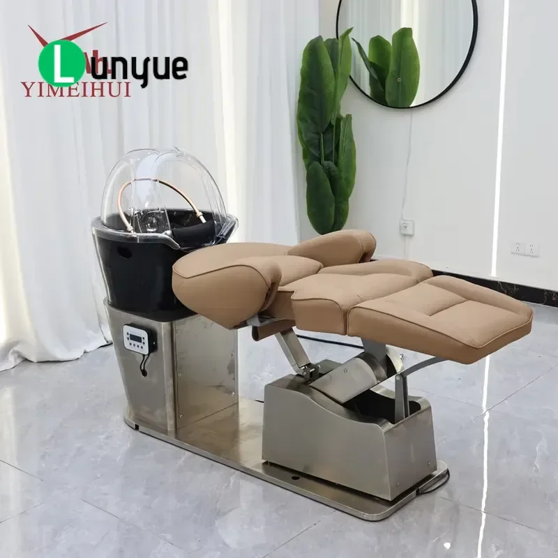 Luxury Electric Hairdresser Shampoo Chair Set with Silver Stainless Steel Base for Use Professional Beauty Furniture