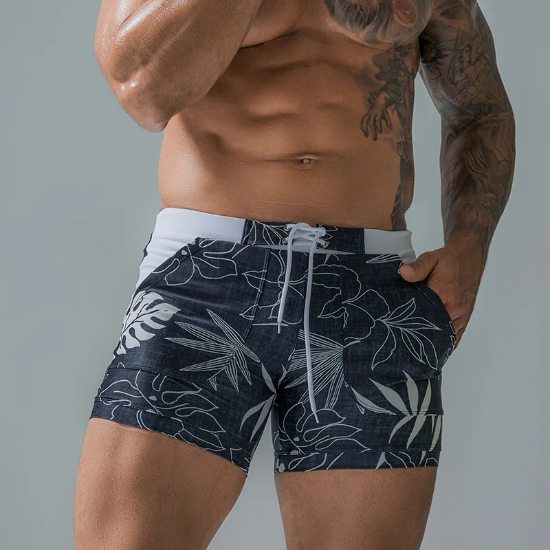 

Summer Men's Beach Swimming Trunks Drawstring Elastic Waist Swimsuit Shorts Man Plus Size Quick Drying Swimwear Shorts