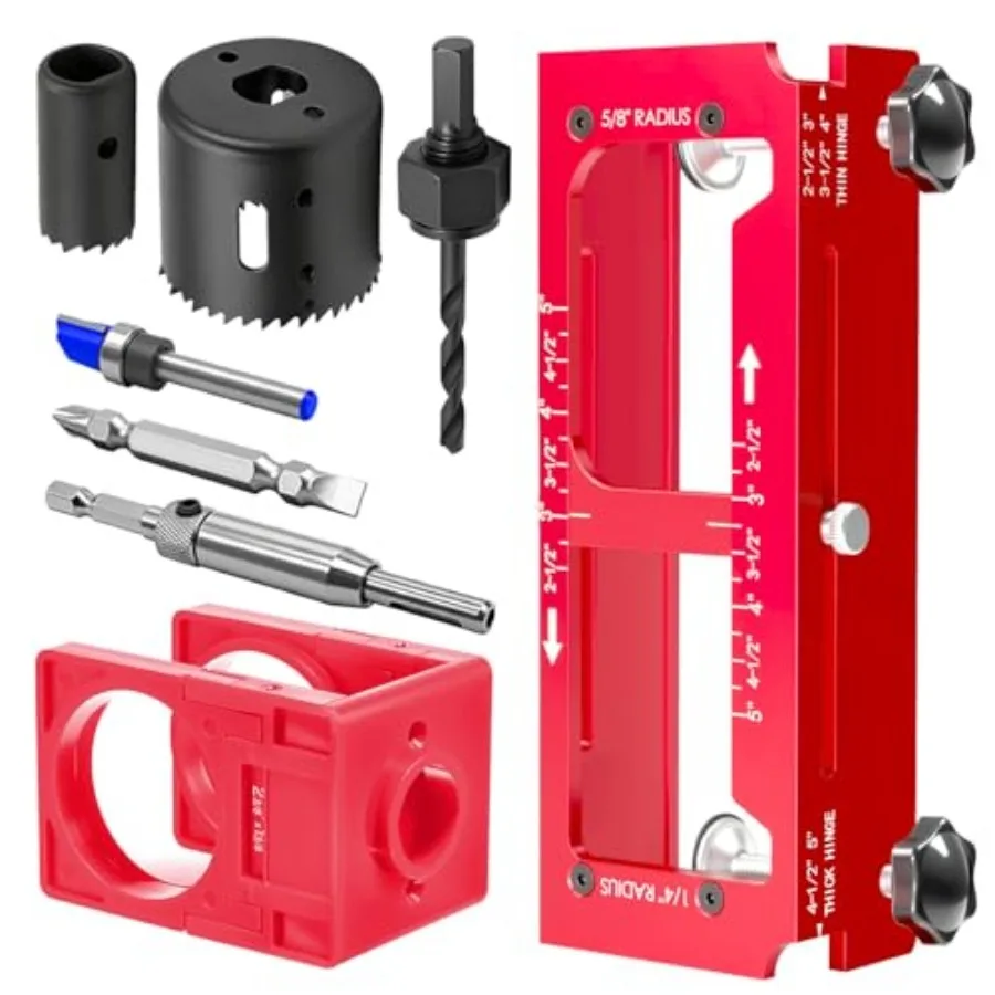 

Door Hinge Jig and Door Lock Installation Kit, Aluminum Alloy Router Template for Hinge Mortising from 2.5" to 5" and Types of