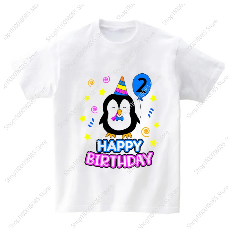 Family Matching Boy Penguin Birthday Number T Shirts Boys Party T-Shirt Kids Animal Theme Tops Clothes Print Short Sleeve Tee