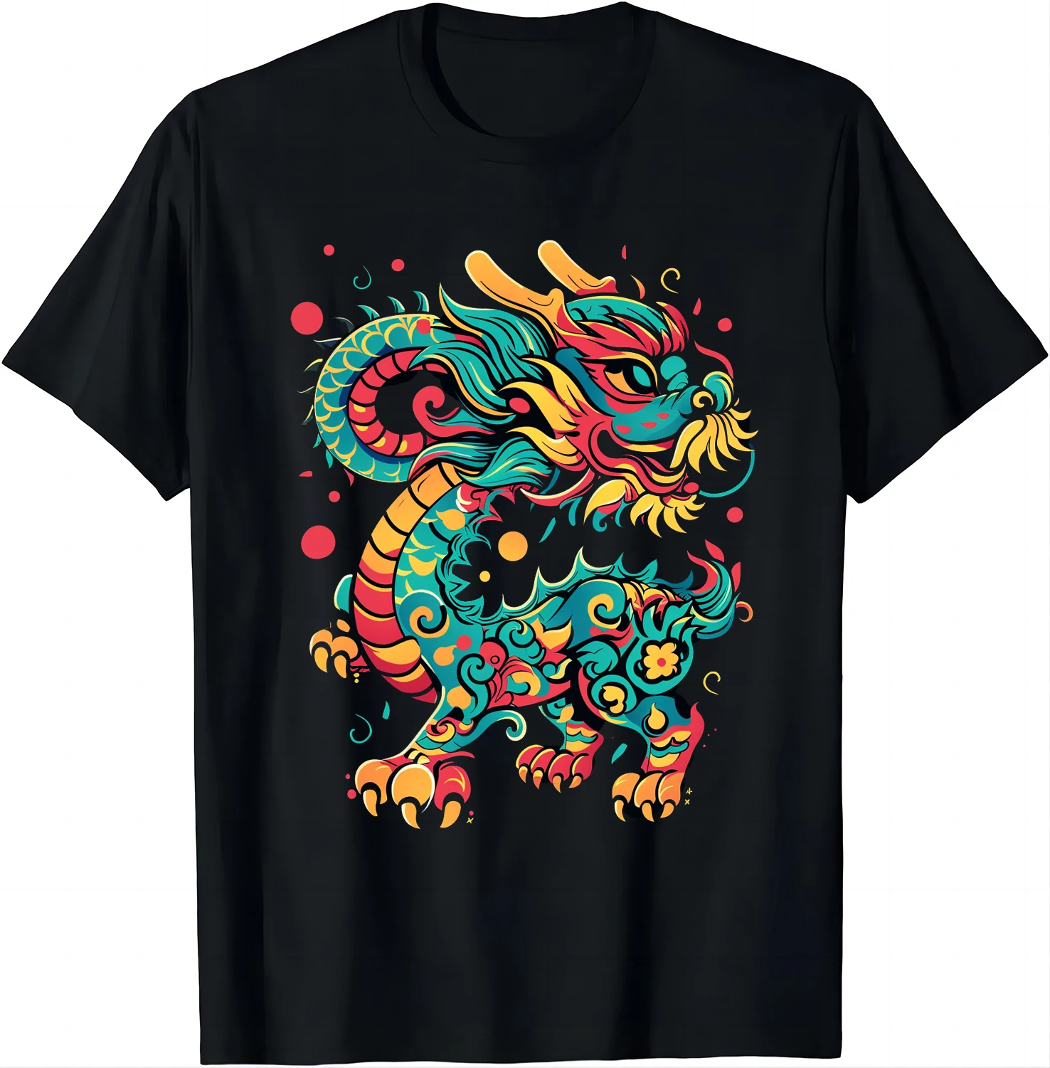 Colorful Guardian Dragon Tee - Protector of Good Luck T Shirts  Graphic T Shirts  Women Clothes Tops Camisetas Ropa Mujer