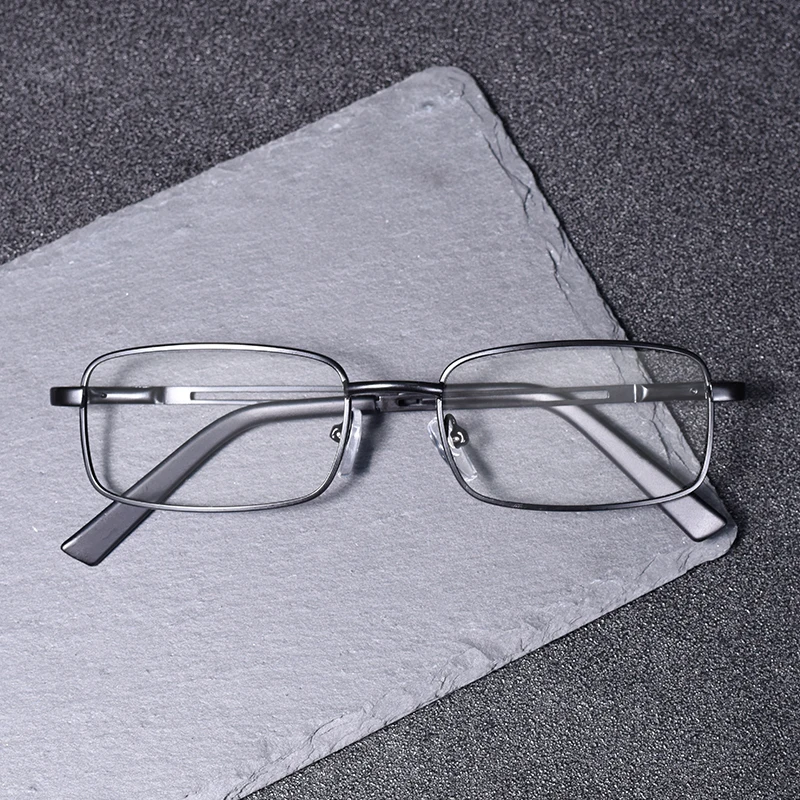 Vintage Square Reading Eye Glasses Frames Metal Men Fashion Classic Business Eyeglasses Blue Light Blocking Clear Len +75+125+2