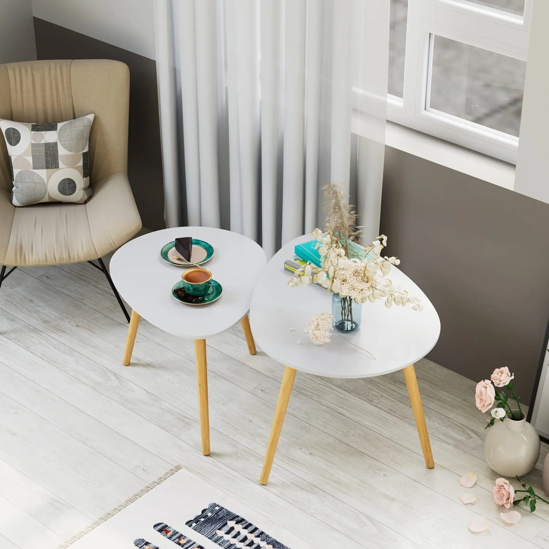 Getone Petite Table Basse, Lot de 2 Tables d\'appoint, Table de Canapé Blanche, Tables Gigognes pour Salon, Chambre à Coucher, Bureau, Scandinave