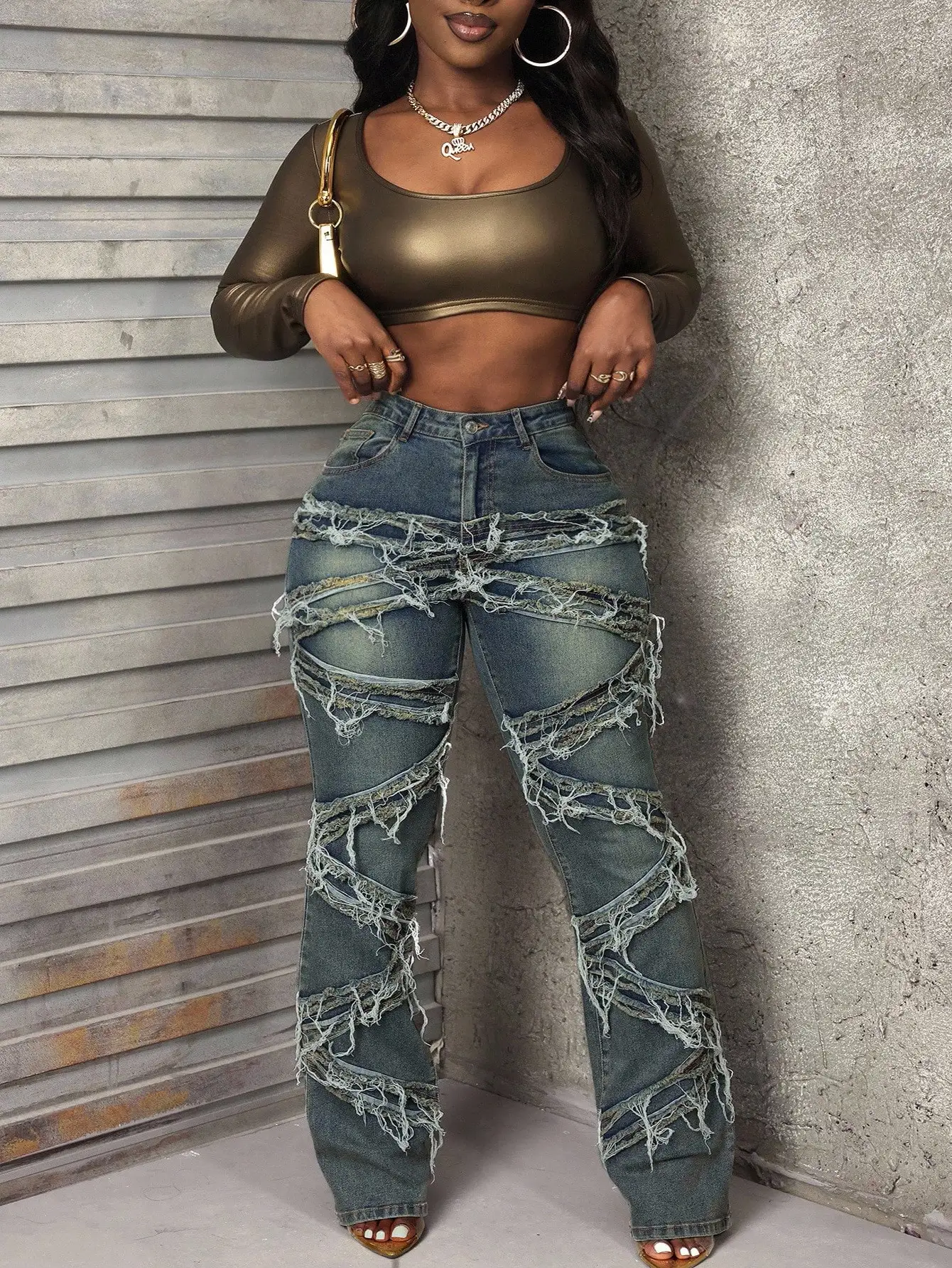 

Y2K Streetwear Distressed Flared Jeans For Women