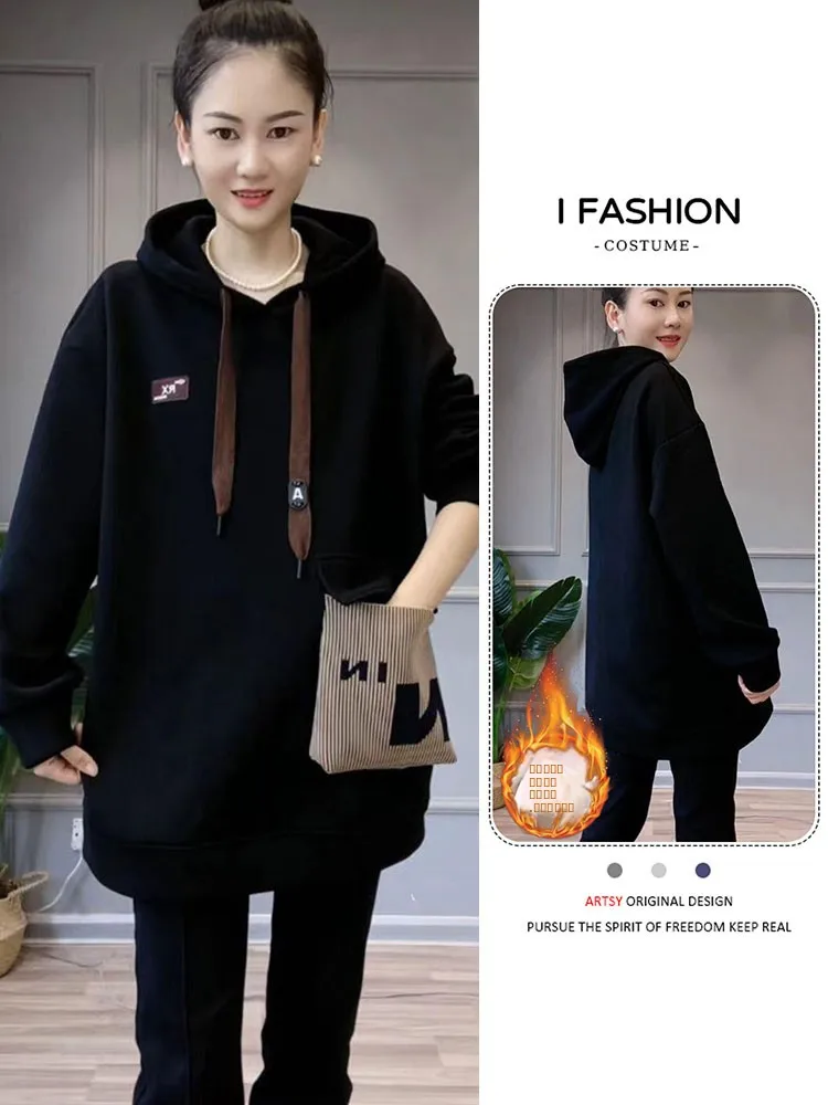 Premium Large Size Long Sve Hoodie Women's Thiened Fce Autumn Winter New Sle Casual Comfortable Korean Sle Top
